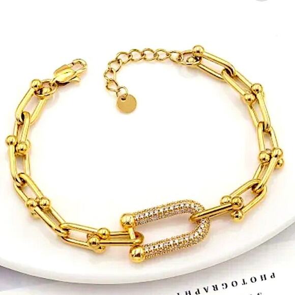 Gold Plated Luxury U Link Zircon Bracelet. All sizes available - Picture 1 of 1